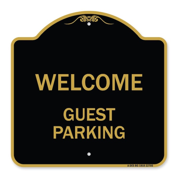 Signmission Designer Series Sign-Welcome Guest Parking, Black & Gold Aluminum Sign, 18" x 18", BG-1818-22705 A-DES-BG-1818-22705 - main